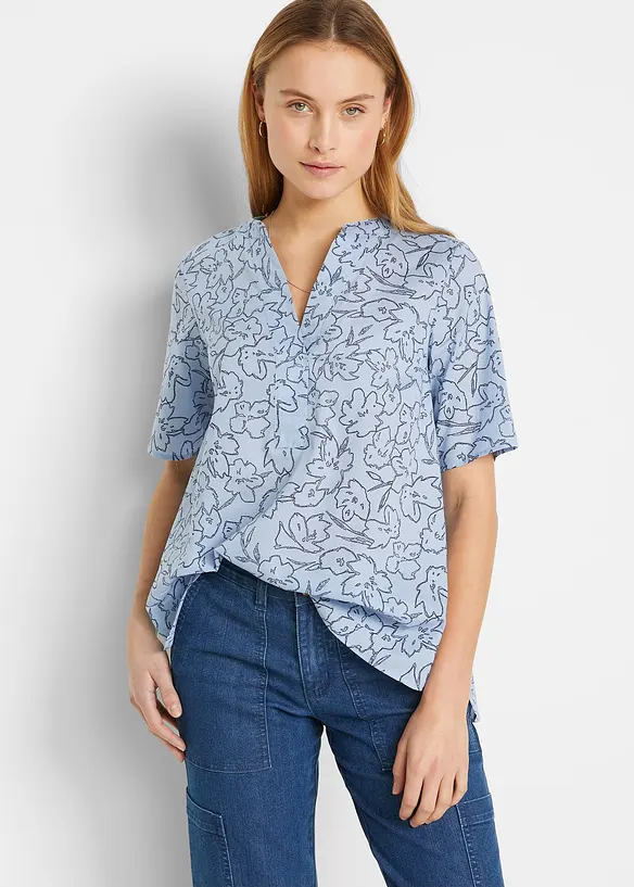 Tunikabluse aus reiner Baumwolle in blau von vorne (im Anschnitt) - bonprix Tunikabluse aus reiner Baumwolle in blau von vorne (im Anschnitt) - bonprix