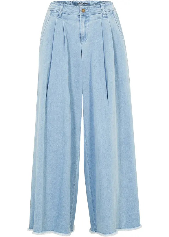 Wide-Leg-Jeans, Hosenrock in blau von vorne - bonprix