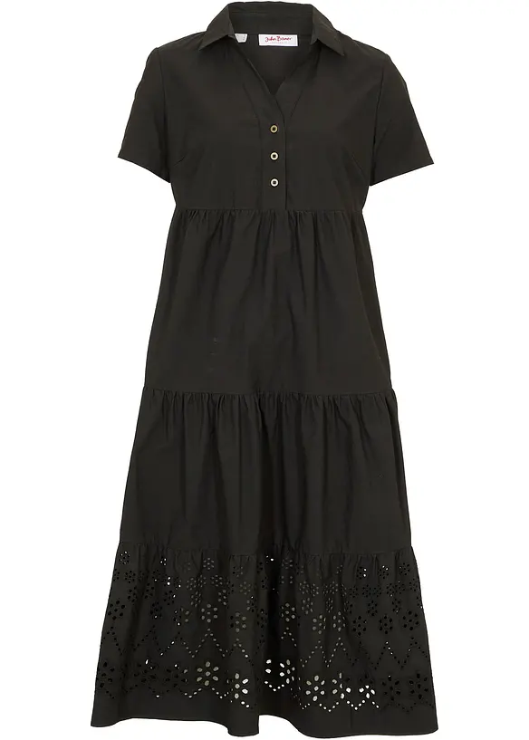 Tunika-Kleid aus reiner Baumwolle mit Lochstickerei in schwarz von vorne - bonprix Tunika-Kleid aus reiner Baumwolle mit Lochstickerei in schwarz von vorne - bonprix