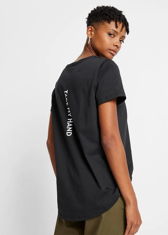 T-Shirt aus reiner Bio-Baumwolle in leicht strukturierter Qualität in schwarz von hinten (im Anschnitt) - bonprix T-Shirt aus reiner Bio-Baumwolle in leicht strukturierter Qualität in schwarz von hinten (im Anschnitt) - bonprix