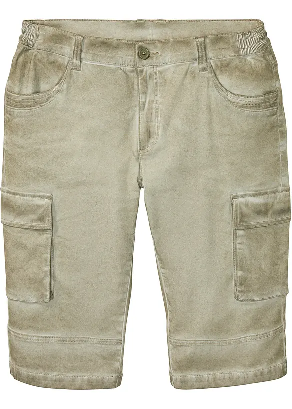 Cargo-Long-Stretch-Bermuda mit Komfortschnitt, Regular Fit in grün von vorne - bonprix