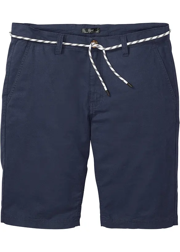 Chino-Bermuda mit Leinen und Bindeband, Regular Fit in blau von vorne - bonprix