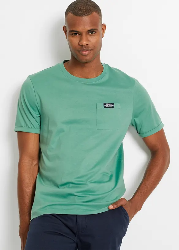 T-Shirt aus reiner Bio-Baumwolle (2er Pack) in grün von vorne (im Anschnitt) - bonprix