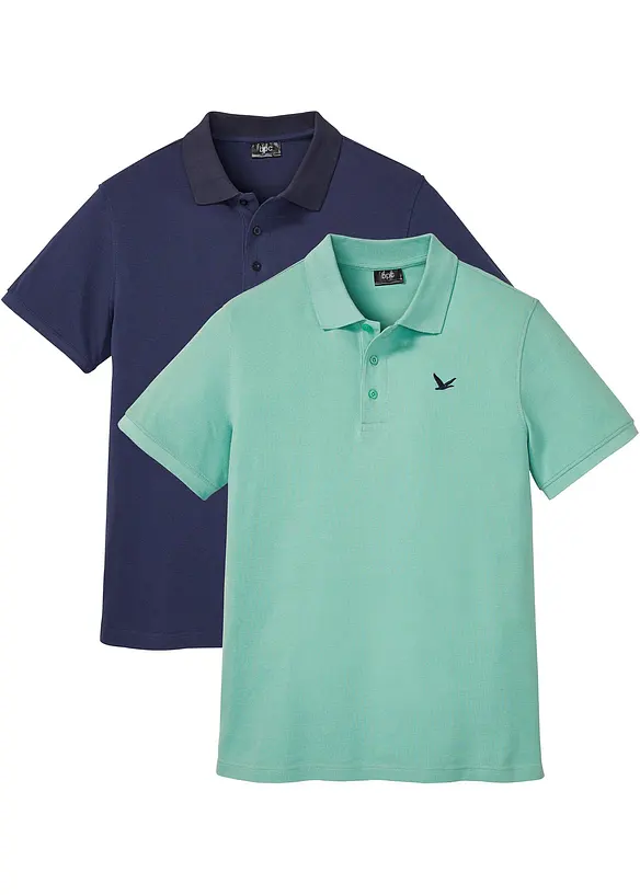 Poloshirt aus reiner Bio-Baumwolle (2er Pack) in grün von vorne - bonprix