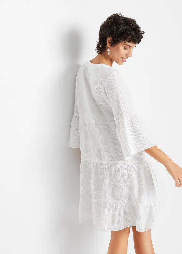 Tunika-Kleid aus reiner Baumwolle in weiß von hinten (Totalaufnahme) - bonprix