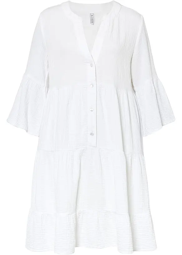 Tunika-Kleid aus reiner Baumwolle in weiß von vorne - bonprix