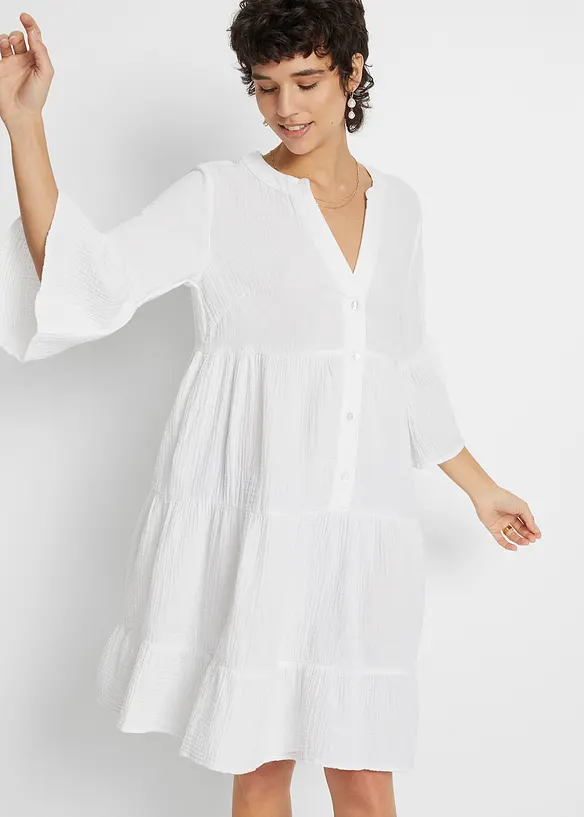 Tunika-Kleid aus reiner Baumwolle in weiß von vorne (Totalaufnahme) - bonprix