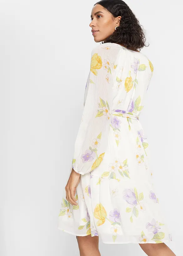 Kleid mit Raglanärmeln und passendem Gürtel in weiß von hinten (Totalaufnahme) - bonprix Kleid mit Raglanärmeln und passendem Gürtel in weiß von hinten (Totalaufnahme) - bonprix