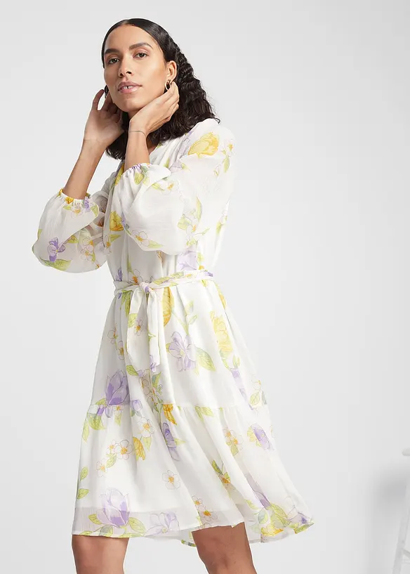 Kleid mit Raglanärmeln und passendem Gürtel in weiß von vorne (Totalaufnahme) - bonprix Kleid mit Raglanärmeln und passendem Gürtel in weiß von vorne (Totalaufnahme) - bonprix