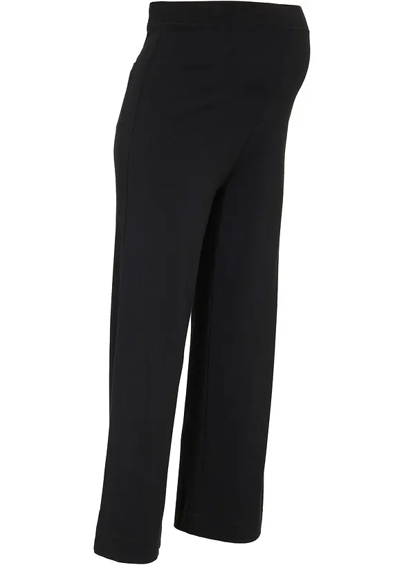 Knöchelfreie Umstands-Culotte aus elastischen Punto-di Roma in schwarz von vorne - bonprix
