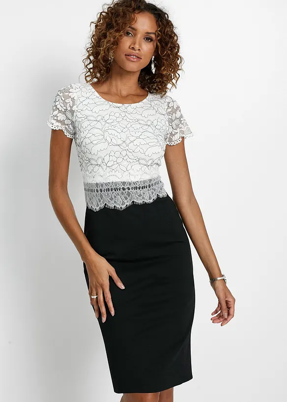Kleid mit Spitze in schwarz von vorne (Totalaufnahme) - bonprix Kleid mit Spitze in schwarz von vorne (Totalaufnahme) - bonprix