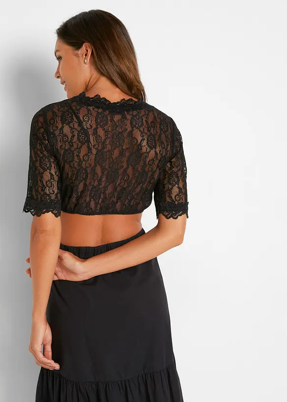 Dirndlspitzenbluse in schwarz von hinten (im Anschnitt) - bonprix