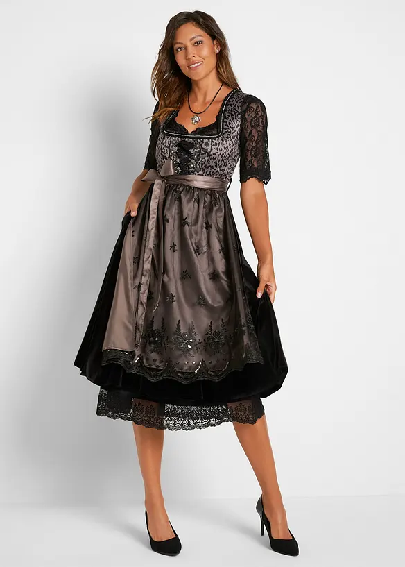 Dirndl mit Leomuster in schwarz von vorne (Totalaufnahme) - bonprix