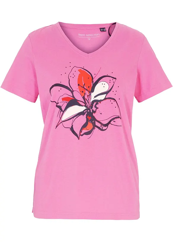 Shirt mit floralem Druck in pink von vorne - bonprix