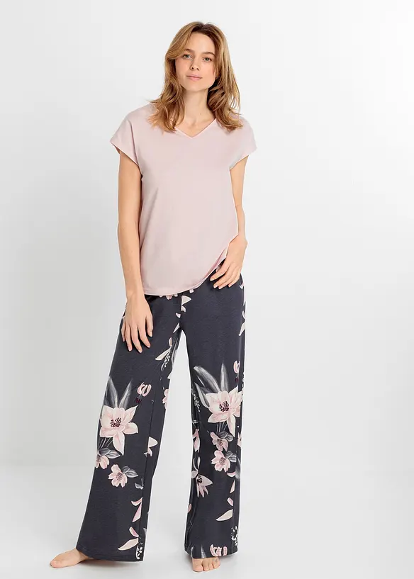 Pyjama mit weiter Hose in rosa von vorne (Totalaufnahme) - bonprix