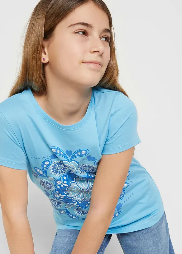 T-Shirt aus reiner Bio-Baumwolle in blau von vorne (im Anschnitt) - bonprix