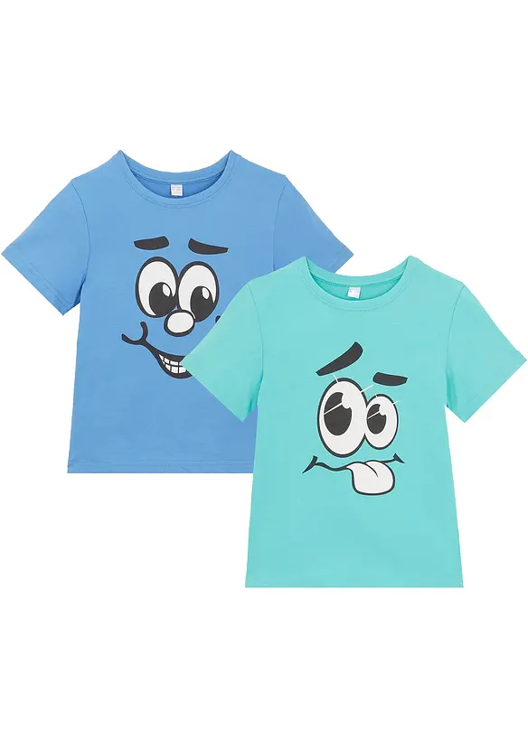 T-Shirt mit Bio-Baumwolle (2er Pack) in grün von vorne - bonprix
