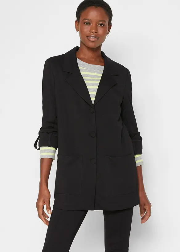 Langer Sweatblazer aus Punto di Roma in schwarz von vorne (im Anschnitt) - bonprix Langer Sweatblazer aus Punto di Roma in schwarz von vorne (im Anschnitt) - bonprix
