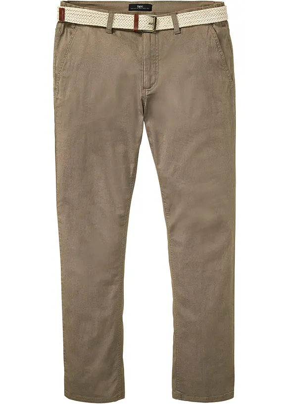 Regular Fit Stretch-Chinohose m. Komfortschnitt u. Gürtel, Straight in beige von vorne - bonprix