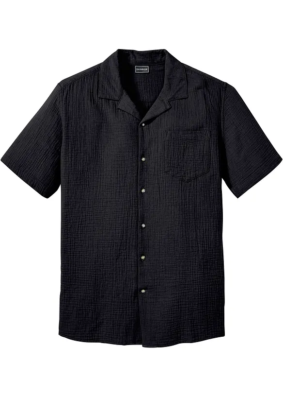 Kurzarmhemd aus Musselin in Regular Fit in schwarz von vorne - bonprix