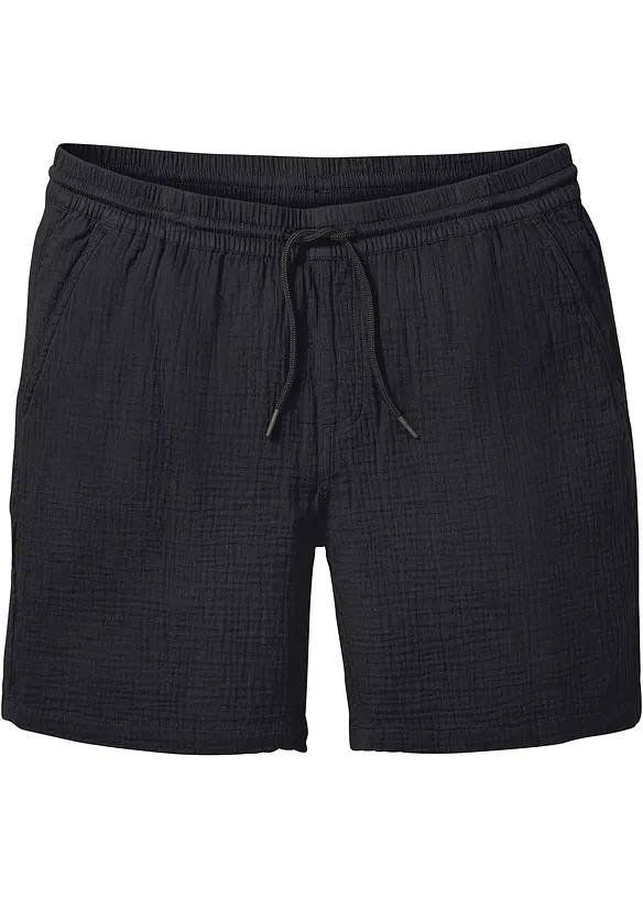 Musselin-Shorts aus reiner Baumwolle, Regular Fit in schwarz von vorne - bonprix