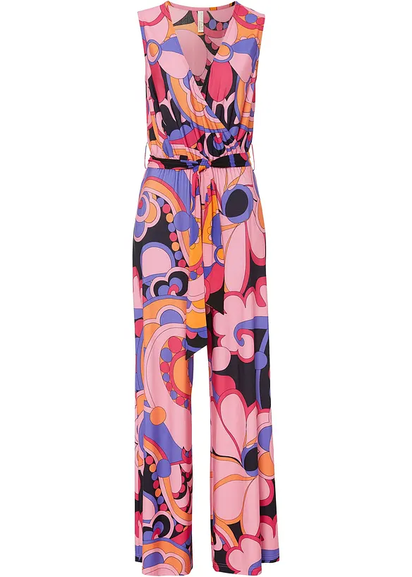 Jersey-Jumpsuit in pink von vorne - bonprix