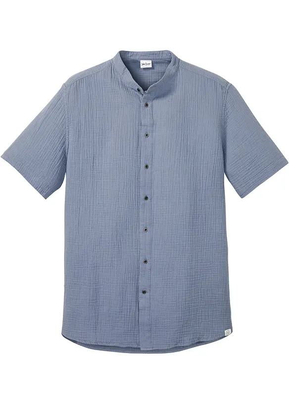 Kurzarmhemd aus Musselin in Regular Fit in blau von vorne - bonprix