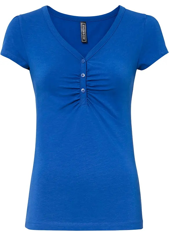 Shirt mit Knopfleiste mit Bio-Baumwolle in blau von vorne - bonprix