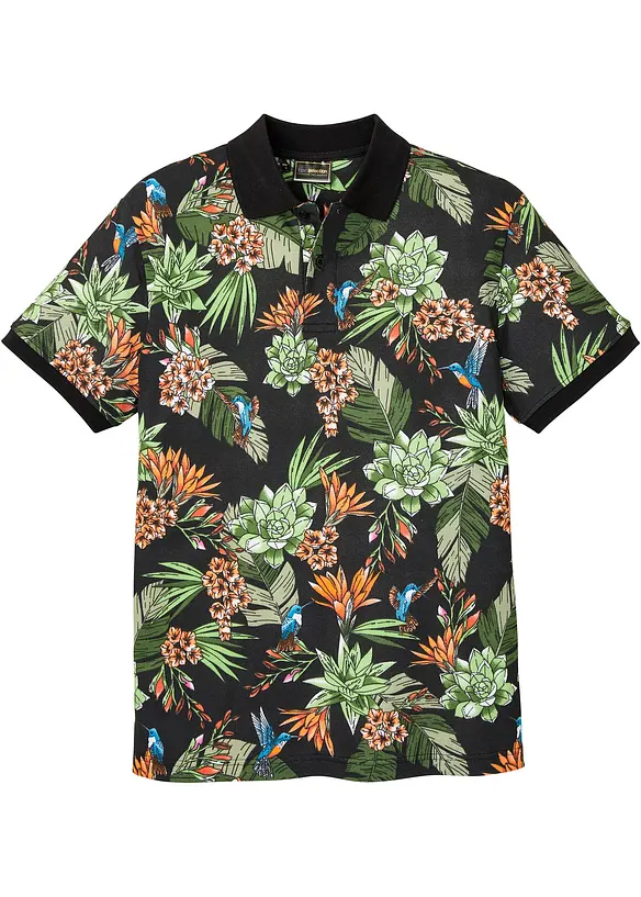 Poloshirt aus robustem Piqué in schwarz von vorne - bonprix