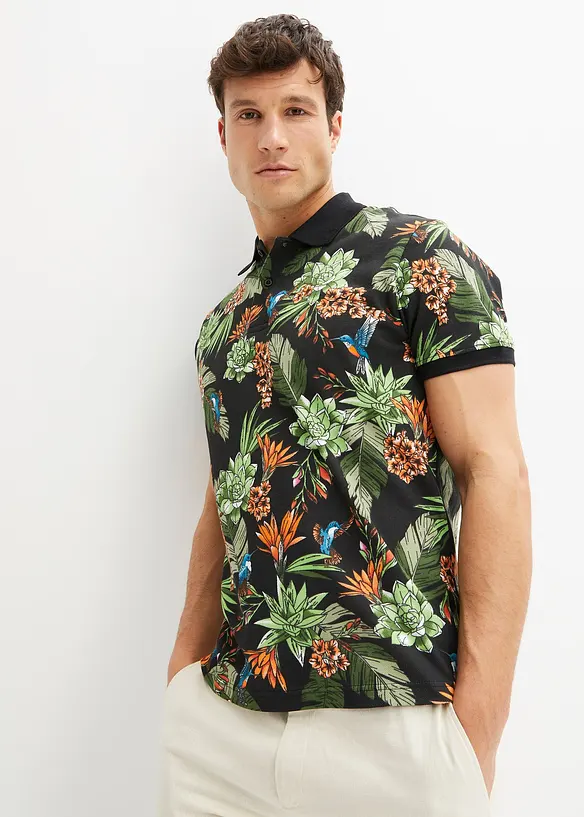 Poloshirt aus robustem Piqué in schwarz von vorne (im Anschnitt) - bonprix