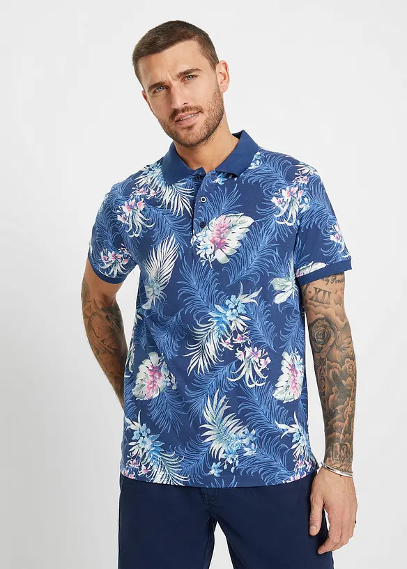Poloshirt aus reiner Bio-Baumwolle in blau von vorne (im Anschnitt) - bonprix