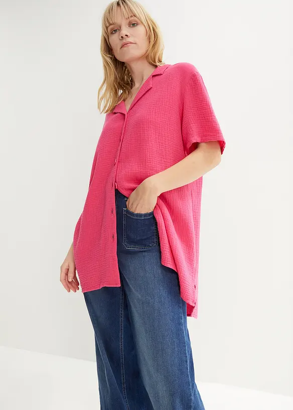 Musselin-Hemdbluse aus reiner Baumwolle in pink von vorne (im Anschnitt) - bonprix Musselin-Hemdbluse aus reiner Baumwolle in pink von vorne (im Anschnitt) - bonprix