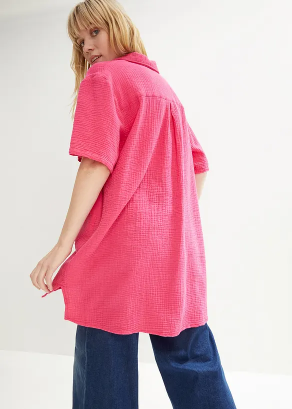 Musselin-Hemdbluse aus reiner Baumwolle in pink von hinten (im Anschnitt) - bonprix Musselin-Hemdbluse aus reiner Baumwolle in pink von hinten (im Anschnitt) - bonprix