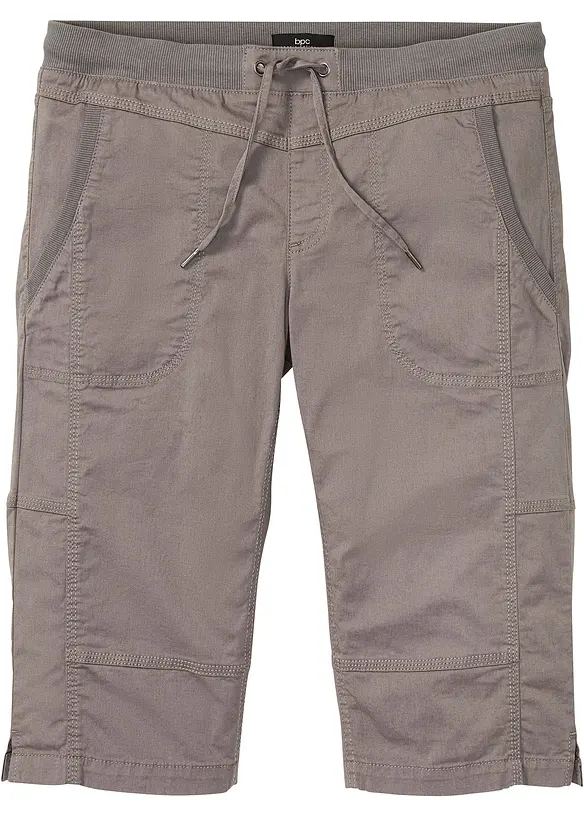 Long-Bermuda mit Dehnbund in Regular Fit in grau von vorne - bonprix