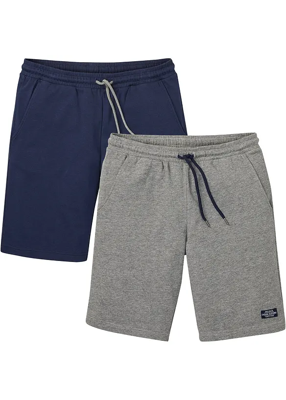 Sweat-Bermuda in Regular Fit (2er Pack) in blau von vorne - bonprix