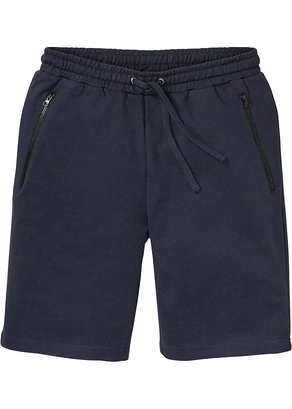 Sweat-Bermuda mit Reißverschlusstaschen in Regular Fit in blau von vorne - bonprix