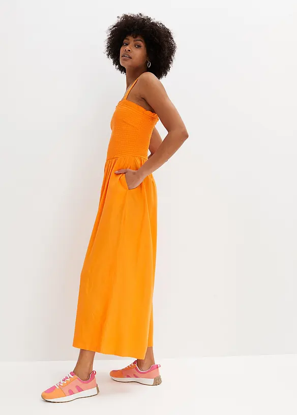 Jumpsuit aus fließender Viskose in orange von vorne (Totalaufnahme) - bonprix Jumpsuit aus fließender Viskose in orange von vorne (Totalaufnahme) - bonprix