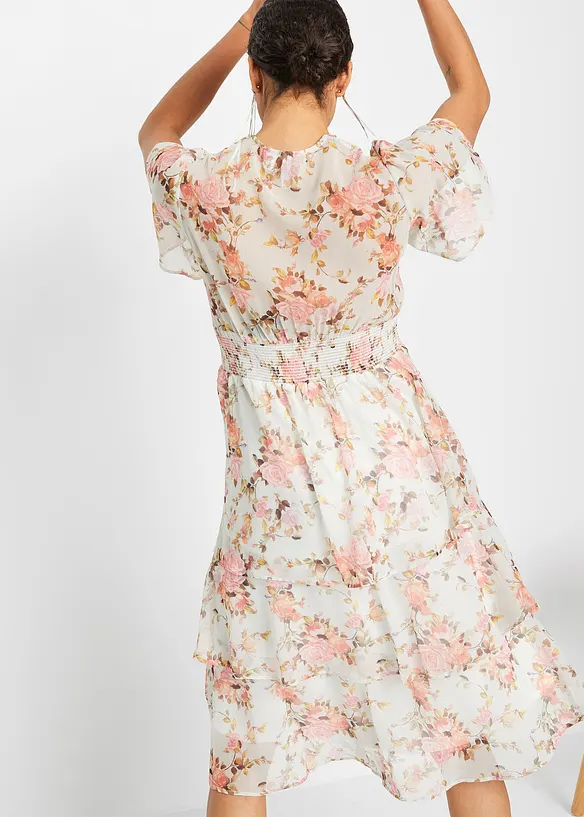 Chiffonkleid mit Volants in weiß von hinten (Totalaufnahme) - bonprix