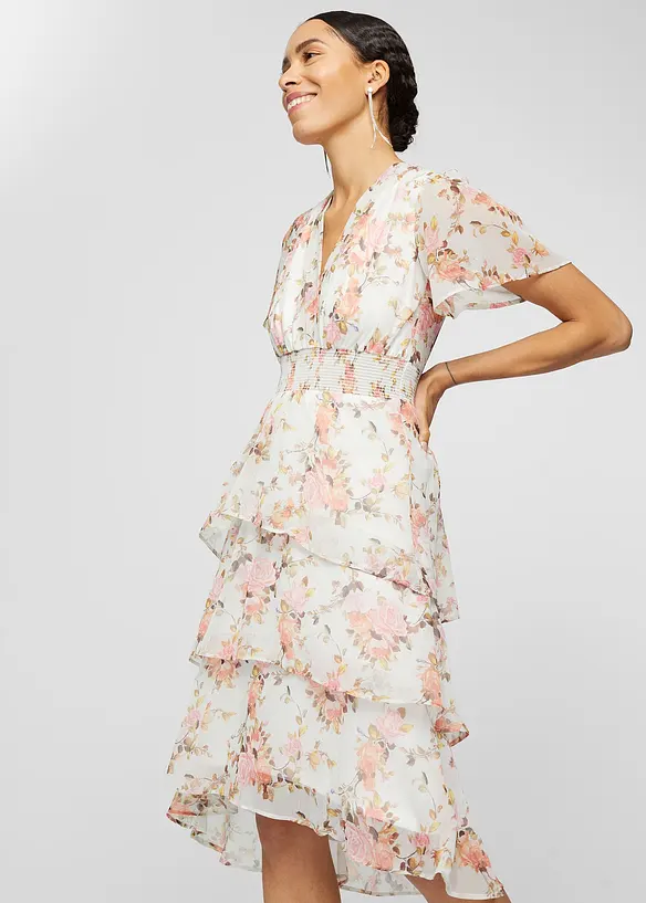 Chiffonkleid mit Volants in weiß von vorne (Totalaufnahme) - bonprix