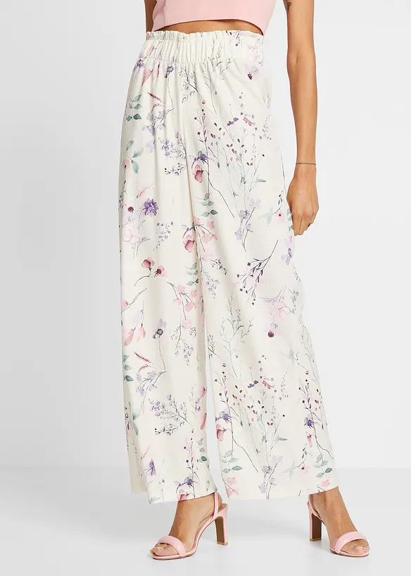 Jersey-Hose aus luftigem Crêpe in beige von vorne - bonprix