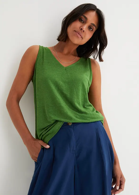 Tanktop aus reinem Leinen in grün von vorne (im Anschnitt) - bonprix Tanktop aus reinem Leinen in grün von vorne (im Anschnitt) - bonprix