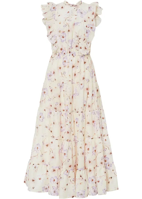Maxikleid aus reiner Baumwolle in beige von vorne - bonprix