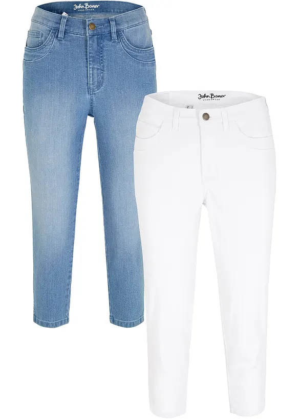 Capri-Jeans Slim, Mid Waist (2er Pack) in blau von vorne - bonprix