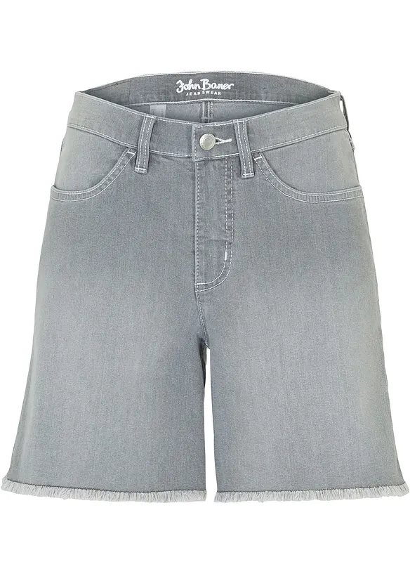 Jeansshorts, Mid Waist, Stretch in grau von vorne - bonprix