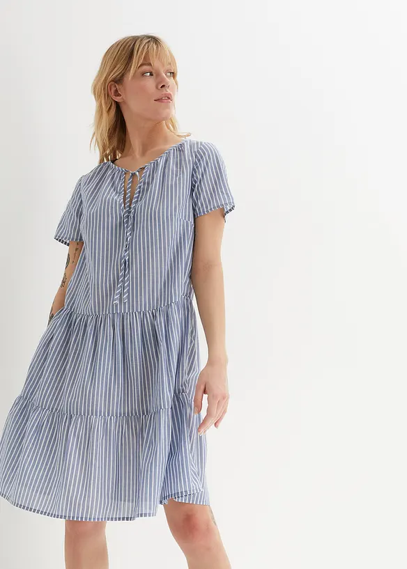 Sommer-Tunika-Kleid aus reiner Baumwolle in blau von vorne (Totalaufnahme) - bonprix