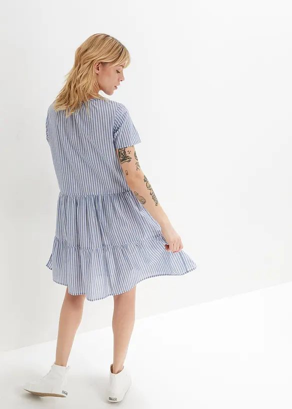 Sommer-Tunika-Kleid aus reiner Baumwolle in blau von hinten (Totalaufnahme) - bonprix