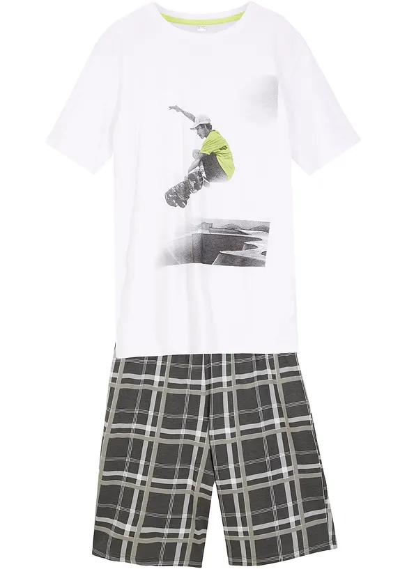 T-Shirt und kurze Shirthose (2-tlg.Set) aus Bio Baumwolle in weiß von vorne - bonprix