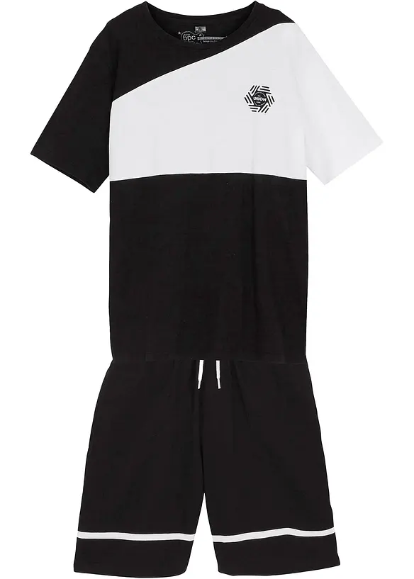 T-Shirt und Jersey-Bermuda (2-tlg.Set) aus reiner Bio-Baumwolle in weiß von vorne - bonprix