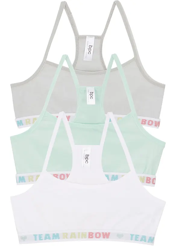 Bustier mit weicher Baumwolle (3er Pack) in grau von vorne - bonprix