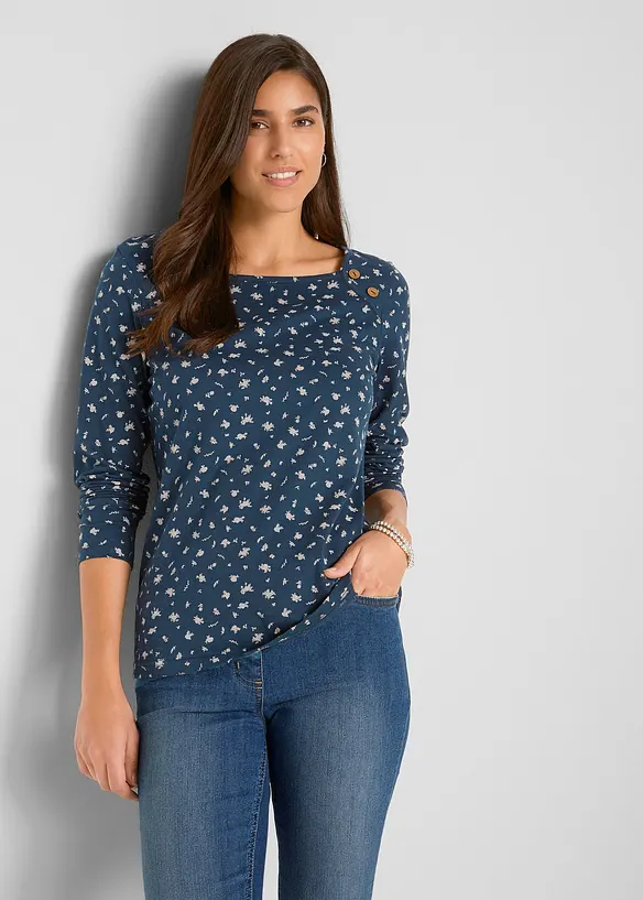 Langarmshirt, bedruckt in blau von vorne (im Anschnitt) - bonprix Langarmshirt, bedruckt in blau von vorne (im Anschnitt) - bonprix